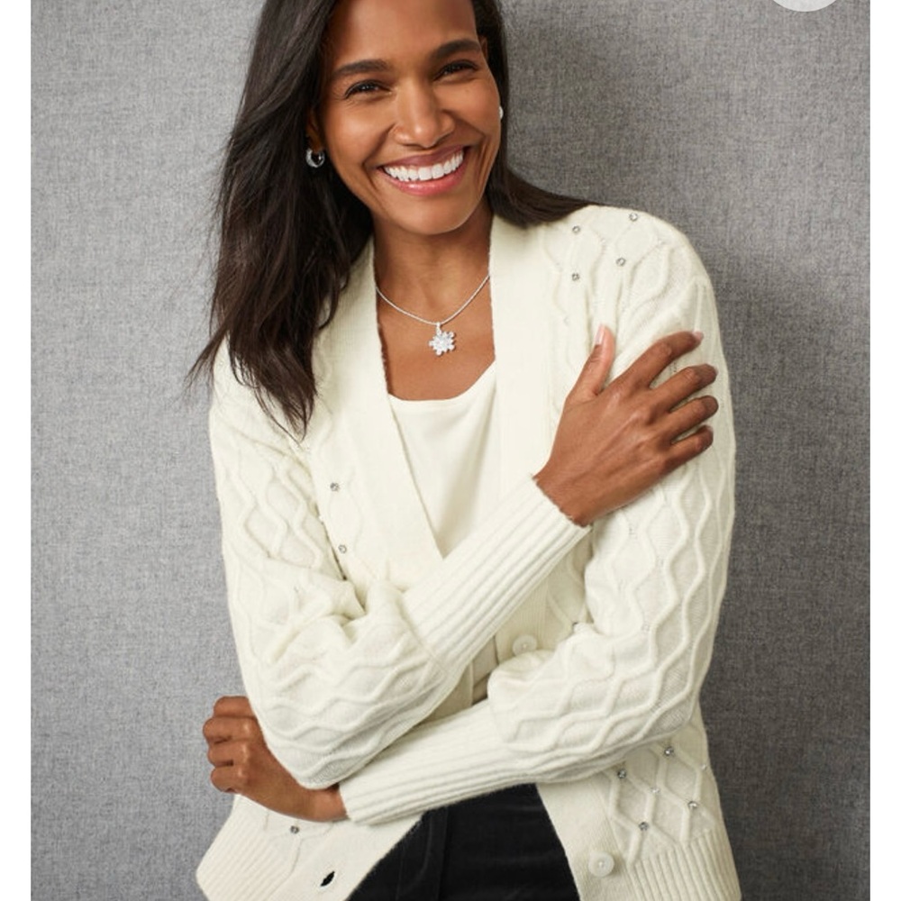 Talbots Light Cream color Cable-Knit Cardigan Sweater size XL NWT - Picture 5 of 5